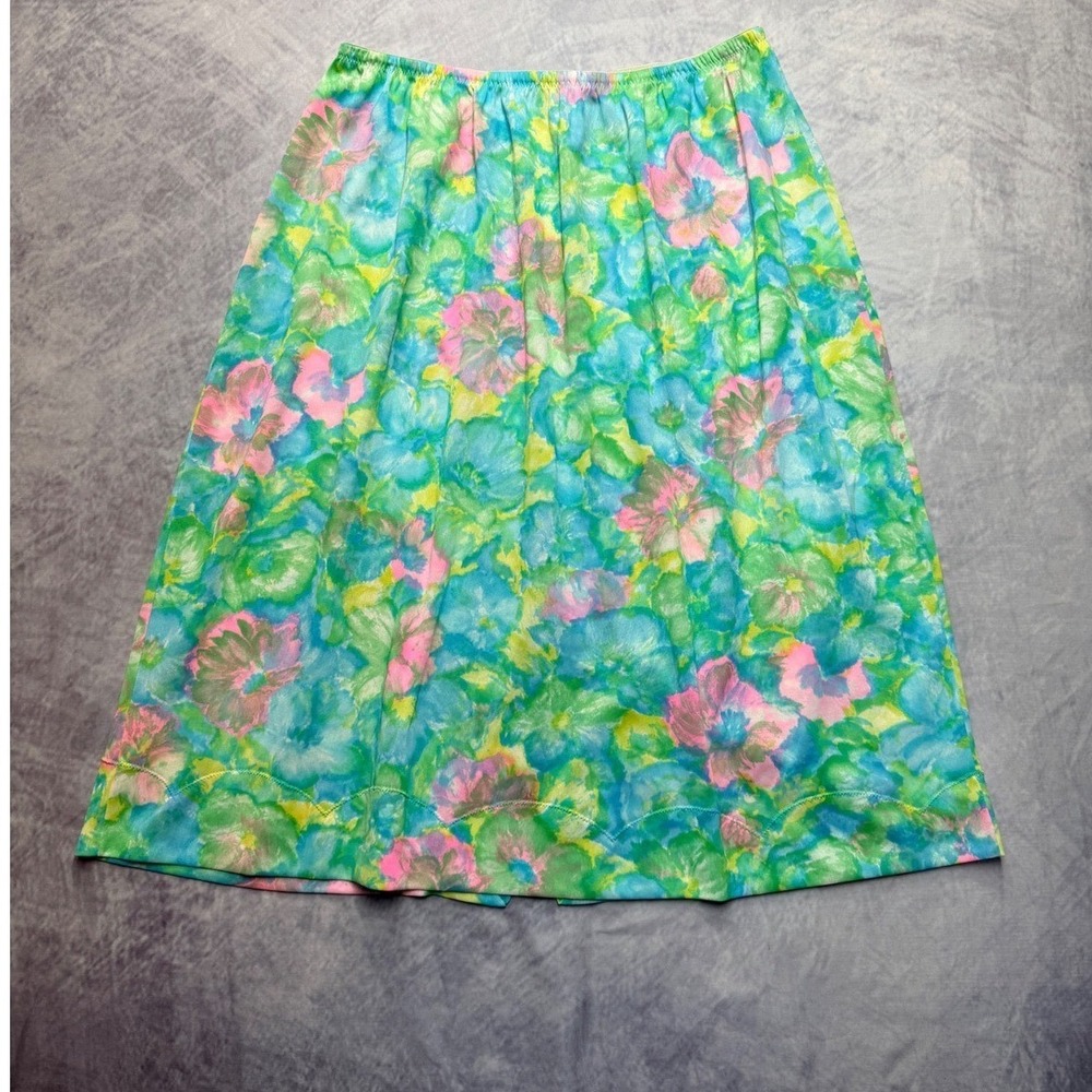 Vtg 70s Fairycore Coquette Half Slip Skirt womens sz L pastel Floral Scalloped